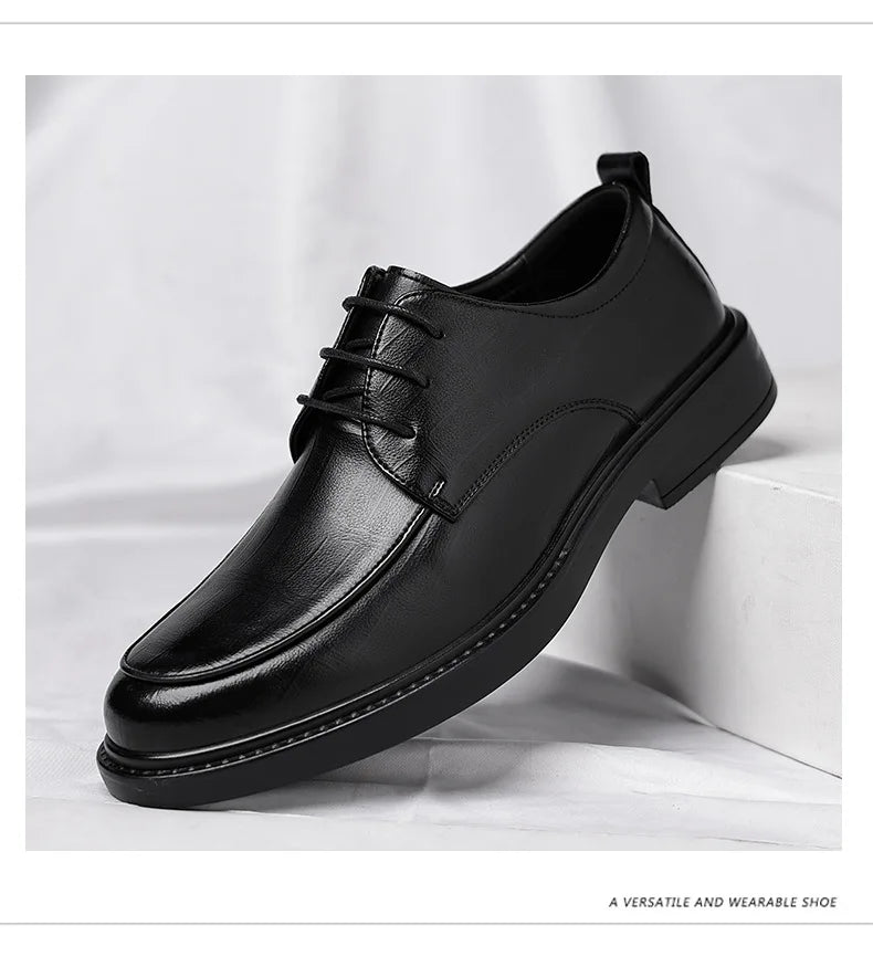 New Men's Formal Shoes Genuine Leather Fashion Dress Shoes Men‘s Italian Style Business Office Wedding Solid Color Lace Up Shoes