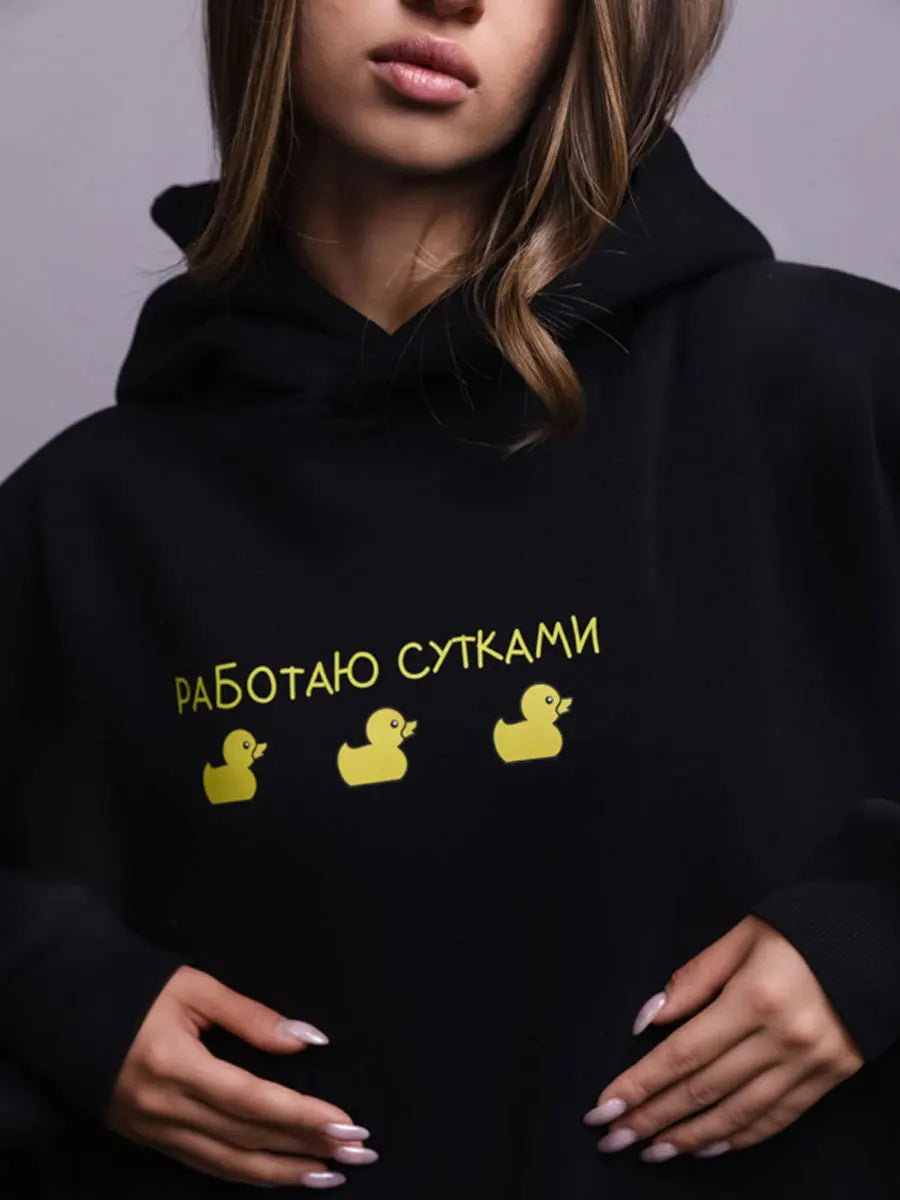 Bornladies Autumn Winter Womwn Oversized Hoodie Warm Sweatshirt  Three Duck Print Loose Casual Thicken Fleece Fashion Hooded