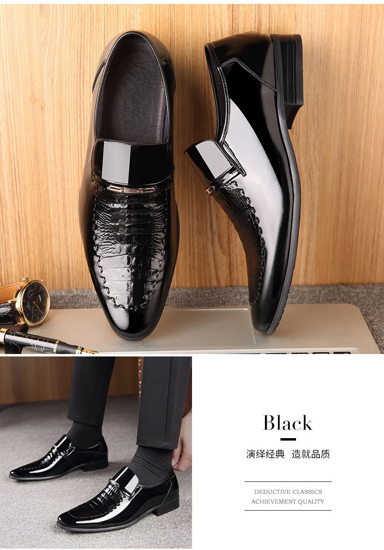 Patent Leather Business Men Shoes Formal Slip on Dress Shoes Men‘s Oxfords Footwear Alligator Pattern Leather Shoes for Man