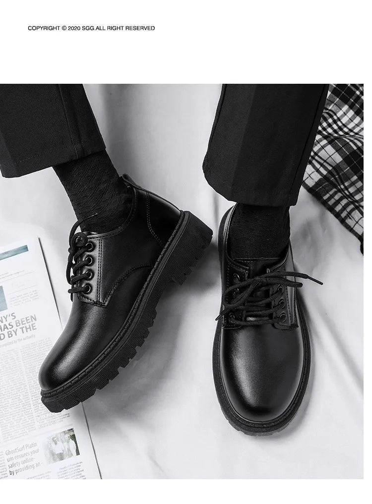 Round Toe Men‘s Dress Shoes Brogue Shoes Men Korea Leather Platform Oxfords Elegant Man's Formal Shoes New Business Office Shoe