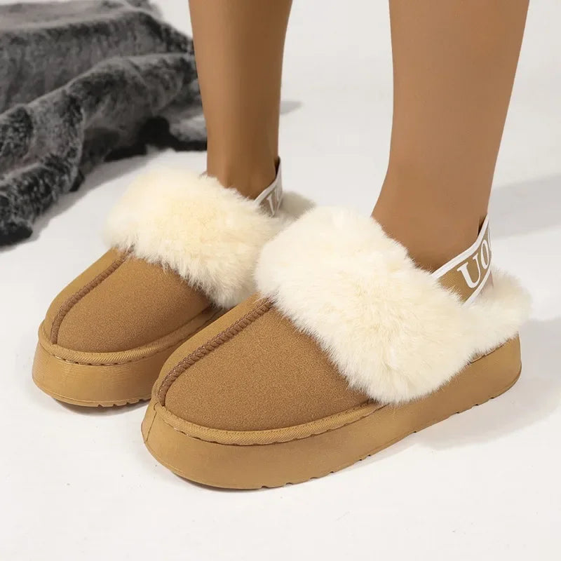 2024 New Leather Women Fashion Winter Indoor Solid Color Suede Slippers Ladies Home Platform Warm Slip-on Women’s Shoes