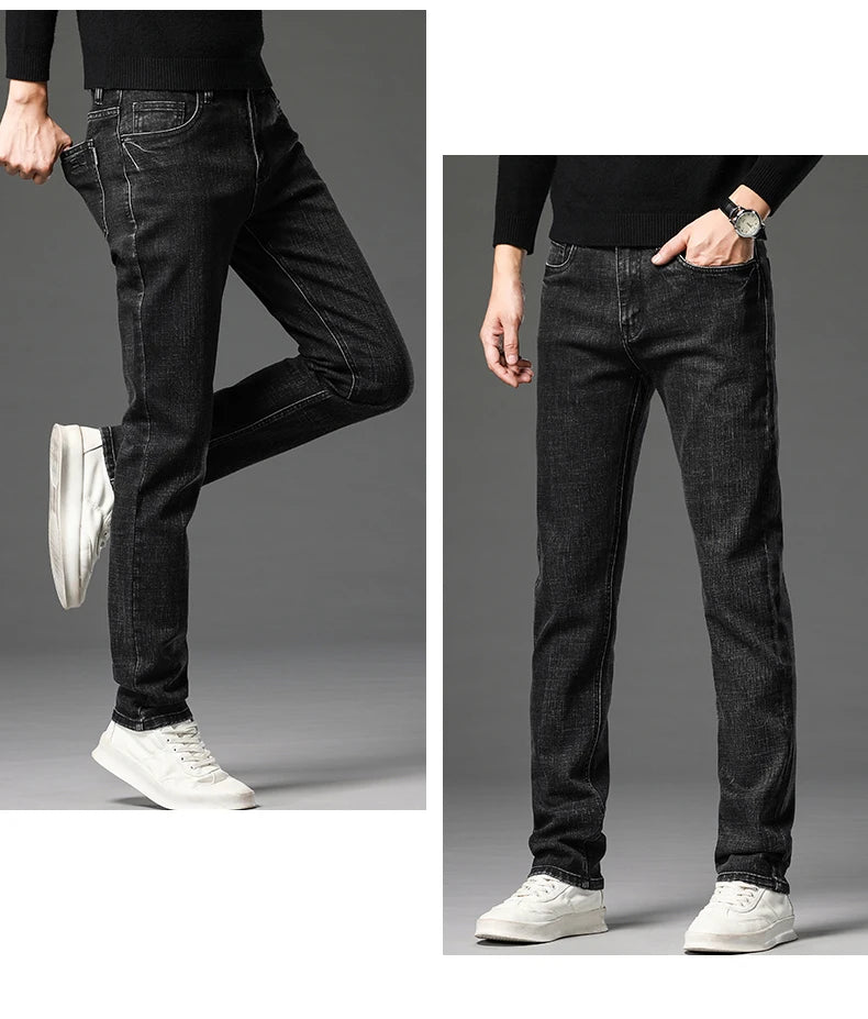 2024 Cotton Stretch Jeans Men Classic Retro Straight Slim Straight Trouser Male Korea Brand Clothing Denim Pants Plus Size 40