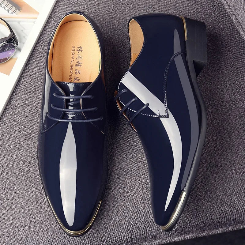 2024 New Men’s Patent Leather Shoes  British Style Men's Dress Shoes Lace Up Pointed Toe Wedding Business Party Social Shoe Male