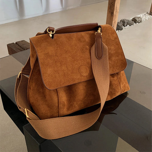 Retro Autumn Winter Frosted Brown Suede Shoulder Crossbody Bag Women’s Large Capacity Handbags Designer Tote Bag