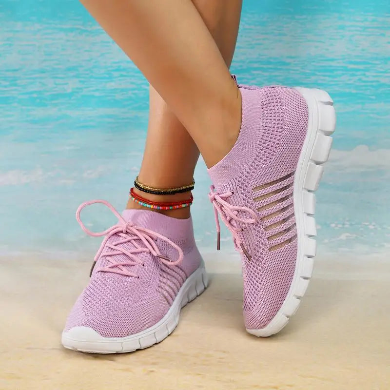 Mesh Breathable Soft Sole Sneakers Women Lightweight Non-Slip Running Walking Shoes Woman 2024 Spring Casual Lace Up Flats Shoes