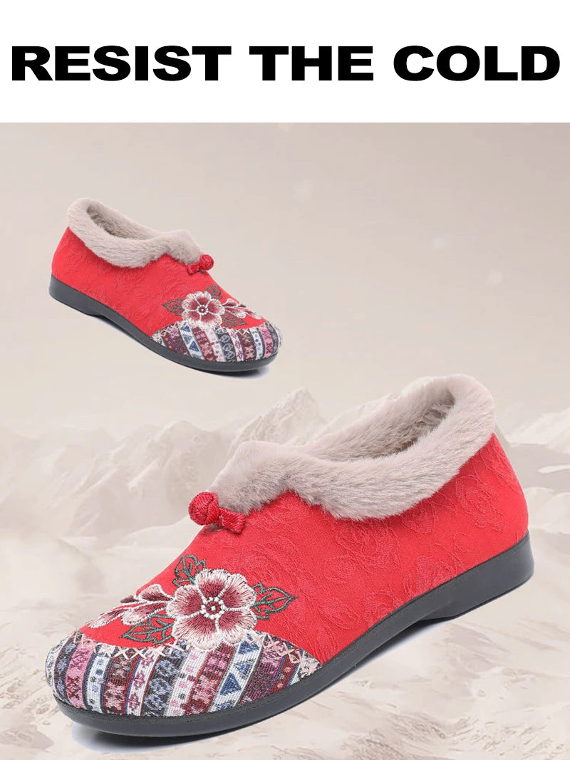 Women’s warm Plucked thickened shoes fashion embroidery patchwork shoes for lady lightweight soft comfortable non slip shoes