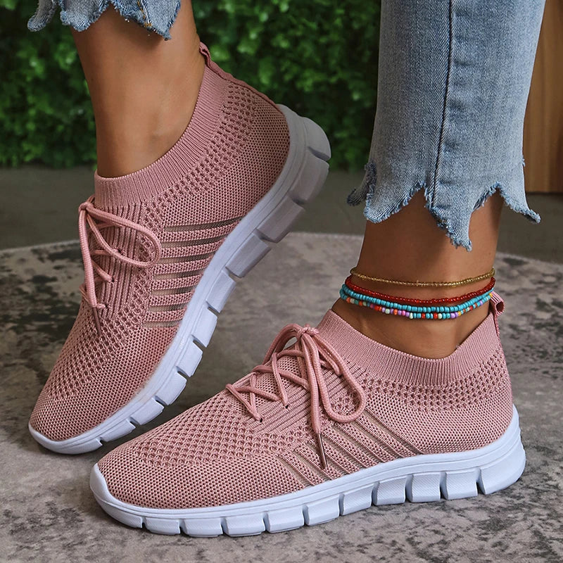 Mesh Breathable Soft Sole Sneakers Women Lightweight Non-Slip Running Walking Shoes Woman 2024 Spring Casual Lace Up Flats Shoes