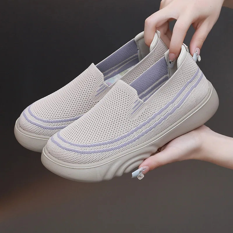 Women’s Casual Breathable Mesh Platform Shoes Lightweight Soft Comfortable Walking Shoes Solid Versatile Non-slip Platform Shoes