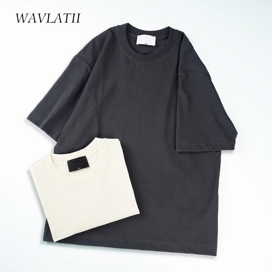 WAVLATII Oversized Summer T-shirt for Women Men Brown Casual Female Korean Streetwear Tees Unisex Basic Solid Young Cool Tops