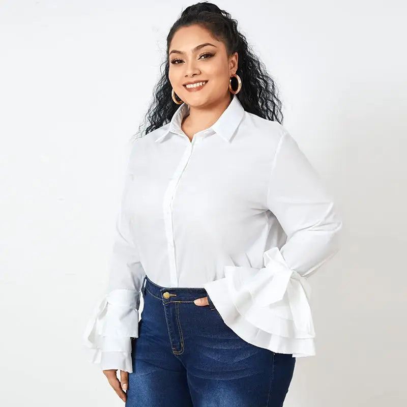 Plus Size 5XL VONDA Shirts White Blouse Women Autumn Long Flare Sleeve Tops Tunic Casual Solid Buttons Blusas Femininas