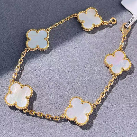 18k High Qulity Rose Gold Fanjia Gold Clover Bracelet With Four Leaf Grass And Five Flower Design, Thick Plating, Natural Fritillaria And Red Chalcedony For Women From Harmonyie China